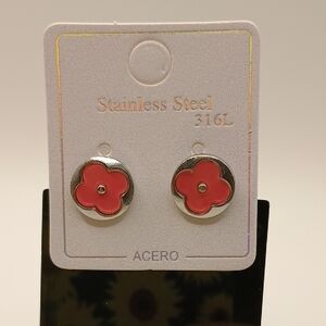 Stainless Steel Pink Clover Earrings